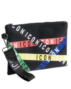 Borsa borsello borsetta pochette a mano unisex logata multigrafica nero ICON INZ013