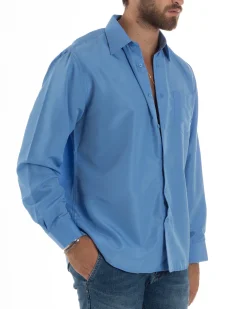 Camicia Classica Uomo Basic Cotone Regular Fit Celeste C2985A