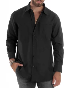 Camicia Classica Uomo Basic Cotone Regular Fit Nero C2988A