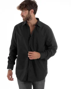 Camicia Classica Uomo Basic Cotone Regular Fit Nero C2988A