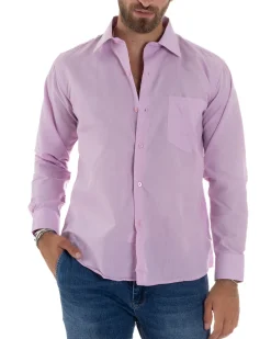 Camicia Classica Uomo Basic Cotone Regular Fit Rosa C2983A
