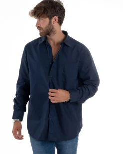 Camicia Classica Uomo Basic Cotone Regular Fit Blu C2984A