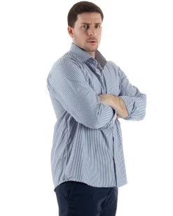 Camicia Collo Francese Cotone Rigata Blu TCC1005A