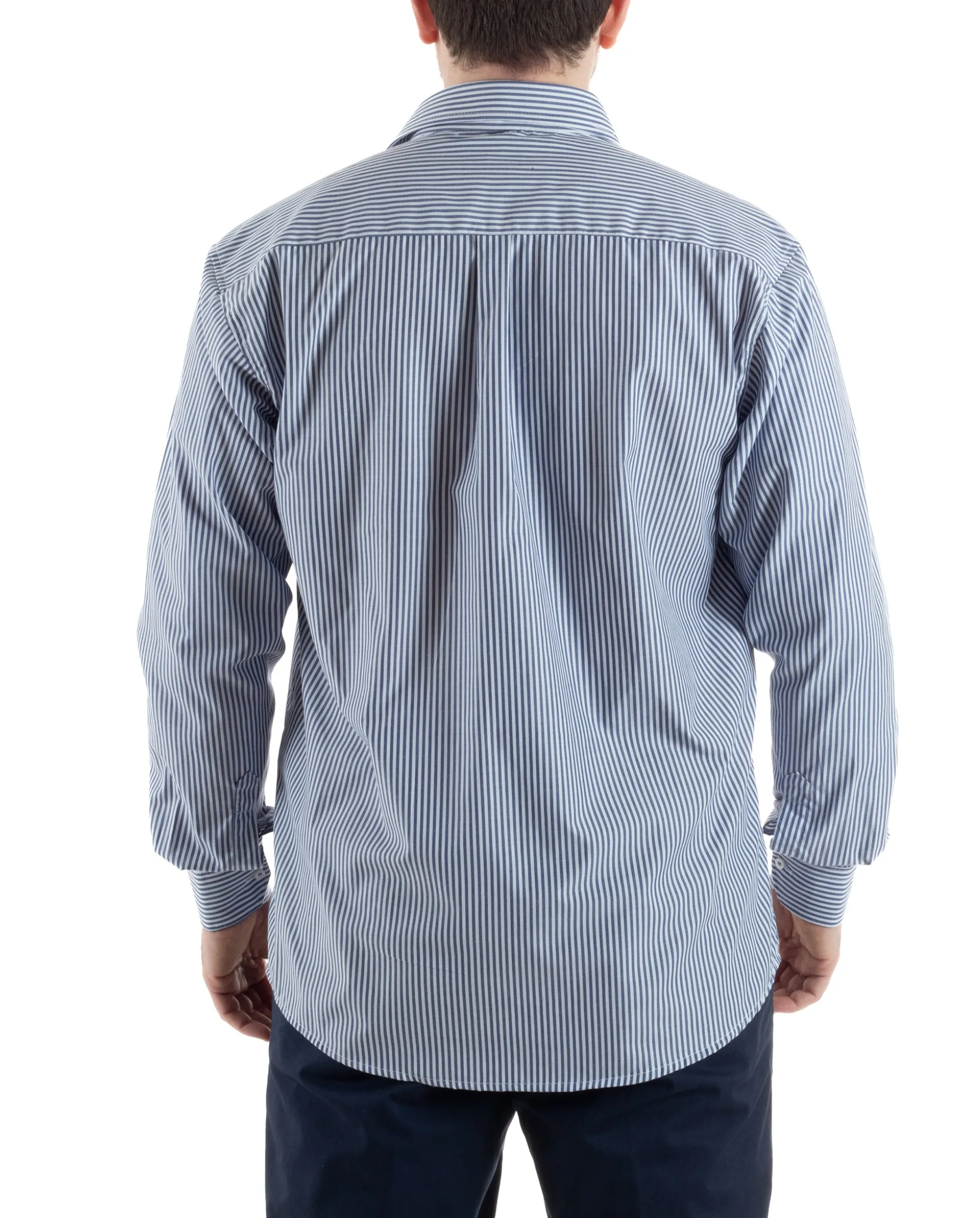 Camicia Collo Francese Cotone Rigata Blu TCC1005A