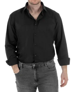 Camicia Collo Francese Cotone Basic Nero TCC1004A