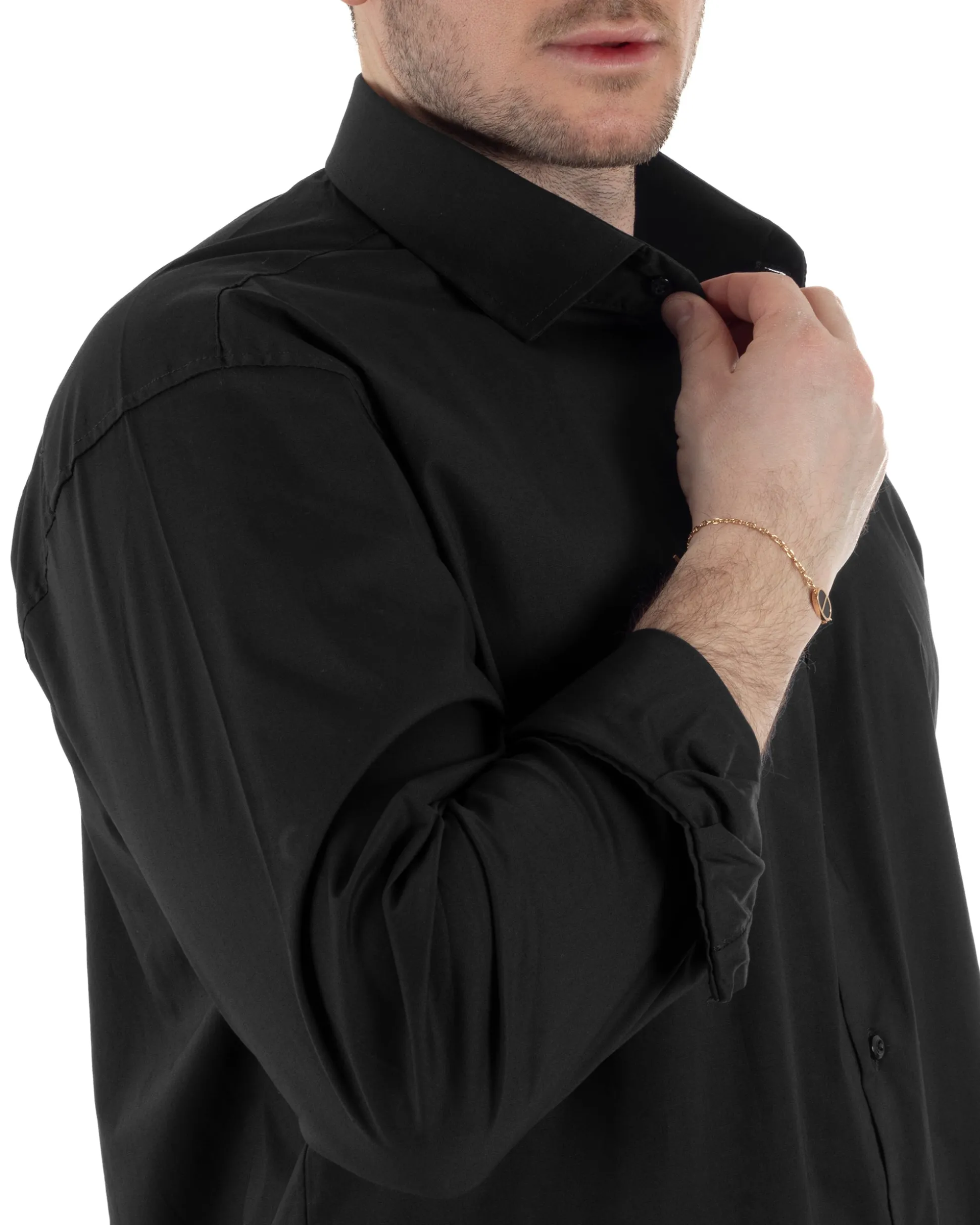 Camicia Collo Francese Cotone Basic Nero TCC1004A