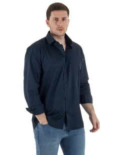 Camicia Collo Francese Cotone Basic Blu TCC1002A