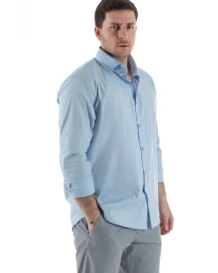 Camicia Collo Francese Cotone Basic Celeste TCC1001A