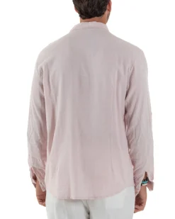 Camicia Collo Francese Lino Slim Fit Basic Rosa C3036A