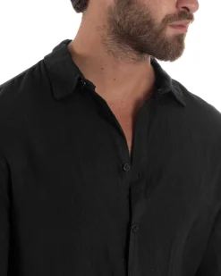 Camicia Collo Francese Lino Slim Fit Basic Nero C3031A