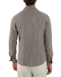 Camicia Collo Francese Lino Slim Fit Basic Fango C3034A