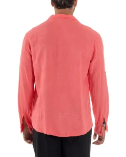 Camicia Collo Francese Lino Slim Fit Basic Corallo C3028A