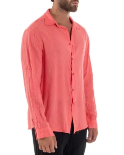 Camicia Collo Francese Lino Slim Fit Basic Corallo C3028A