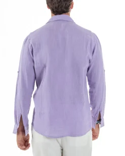 Camicia Collo Francese Lino Slim Fit Basic Lilla C3040A