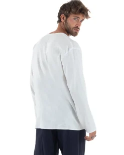 Camicia Lino Casacca Relaxed Fit Collo Coreano Bianco C2973A