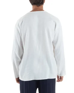 Camicia Lino Casacca Relaxed Fit Collo Coreano Bianco C2973A