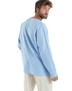 Camicia Lino Casacca Relaxed Fit Collo Coreano Celeste C2969A