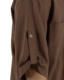 Camicia lino casacca relaxed fit scollo v marrone GIOSAL-C3090A