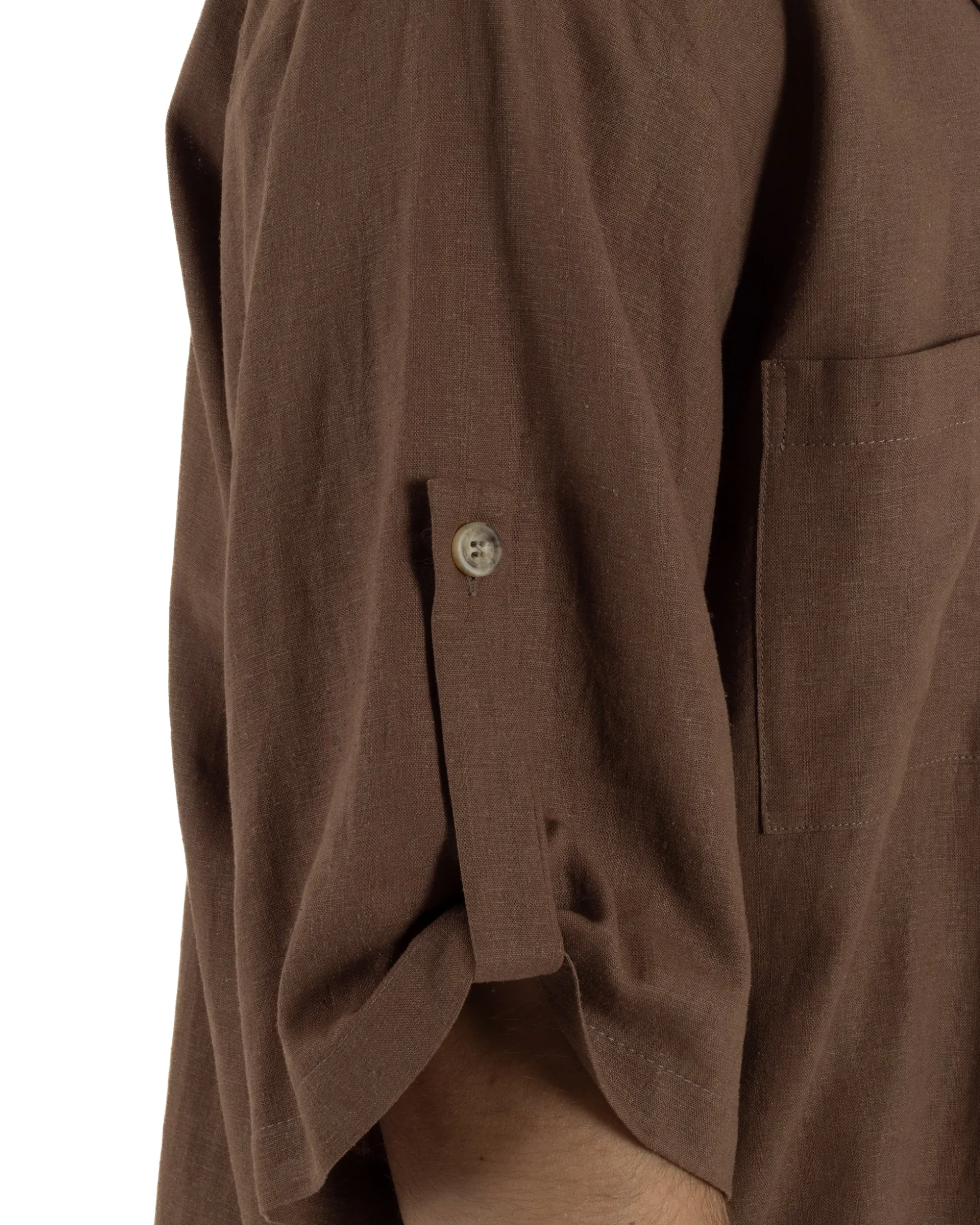 Camicia lino casacca relaxed fit scollo v marrone GIOSAL-C3090A