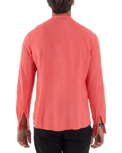 Camicia Lino Slim Fit Collo Coreano Corallo C3043A