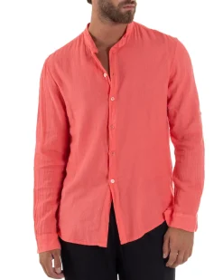 Camicia Lino Slim Fit Collo Coreano Corallo C3043A