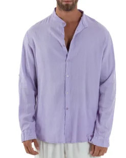 Camicia Lino Slim Fit Collo Coreano Lilla C3054A