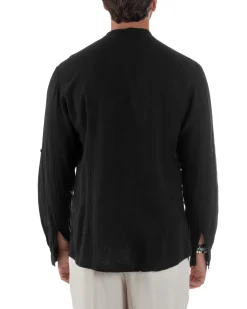 Camicia Lino Slim Fit Collo Coreano Nero C3048A
