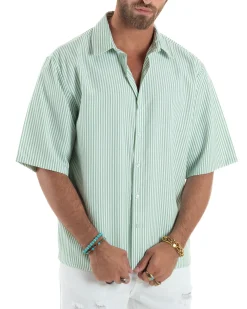 Camicia Maniche Corte Rigata Viscosa CC1216A