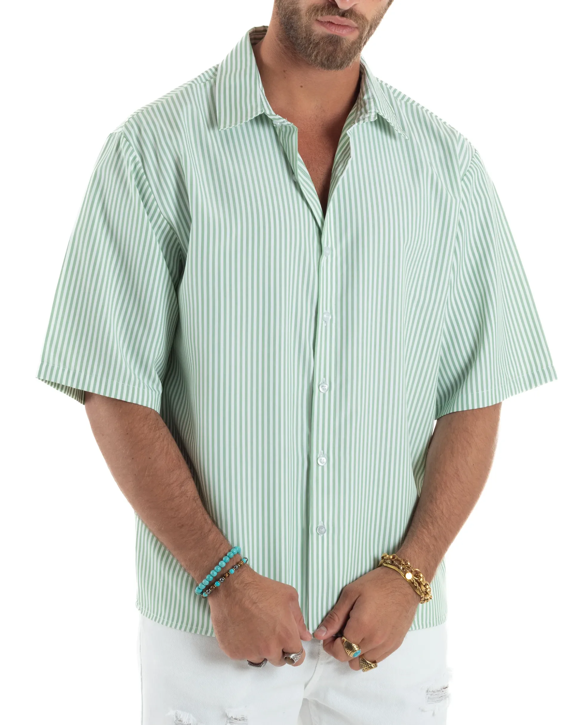 Camicia Maniche Corte Rigata Viscosa CC1216A