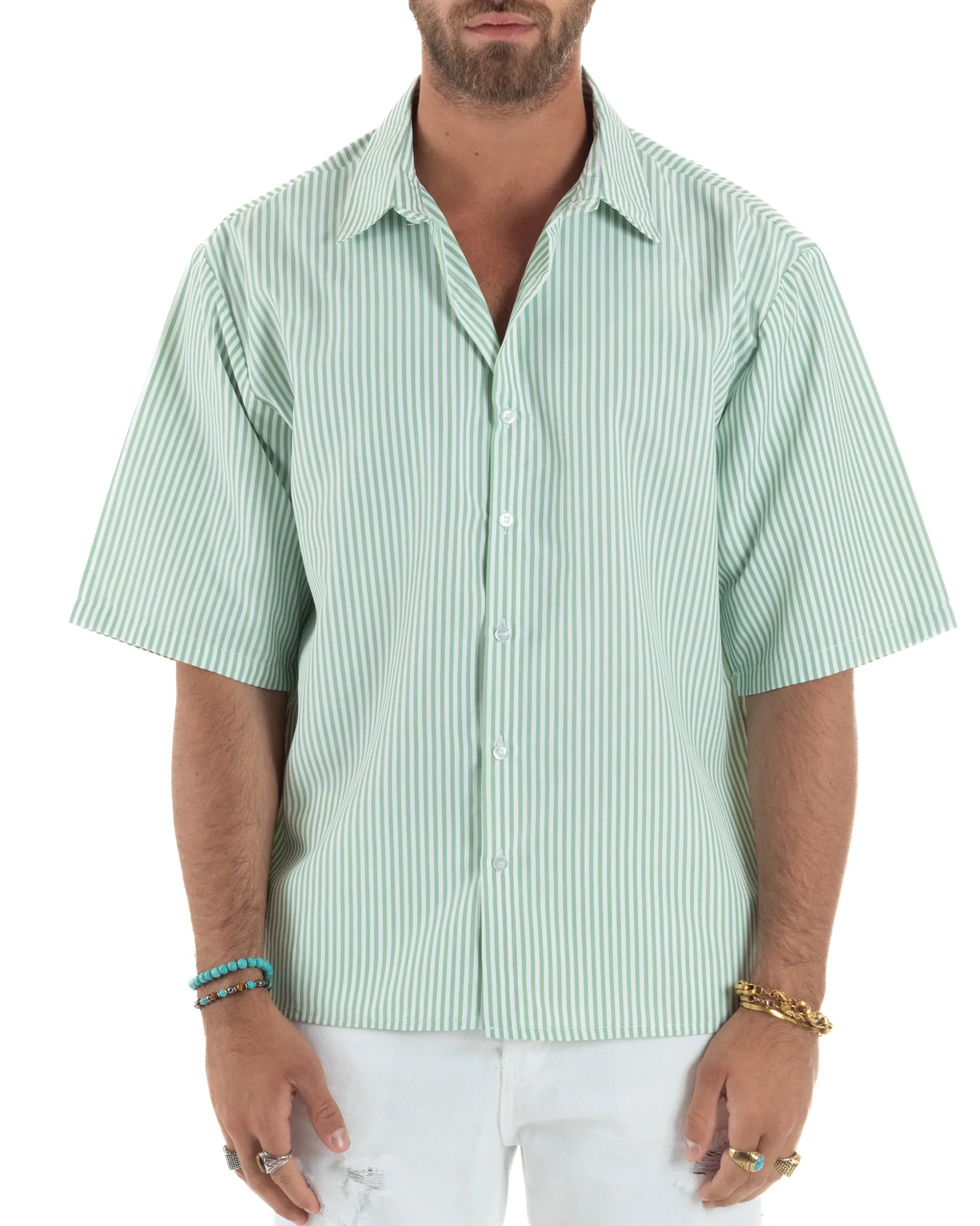 Camicia Maniche Corte Rigata Viscosa CC1216A