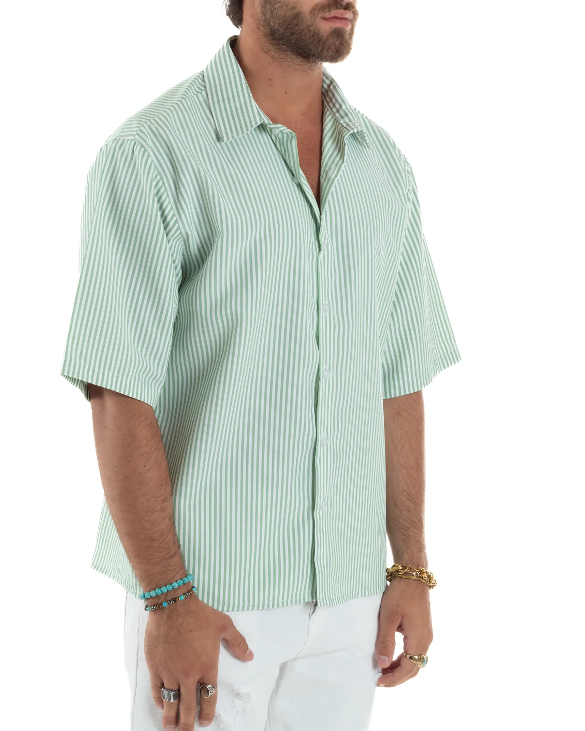 Camicia Maniche Corte Rigata Viscosa CC1216A