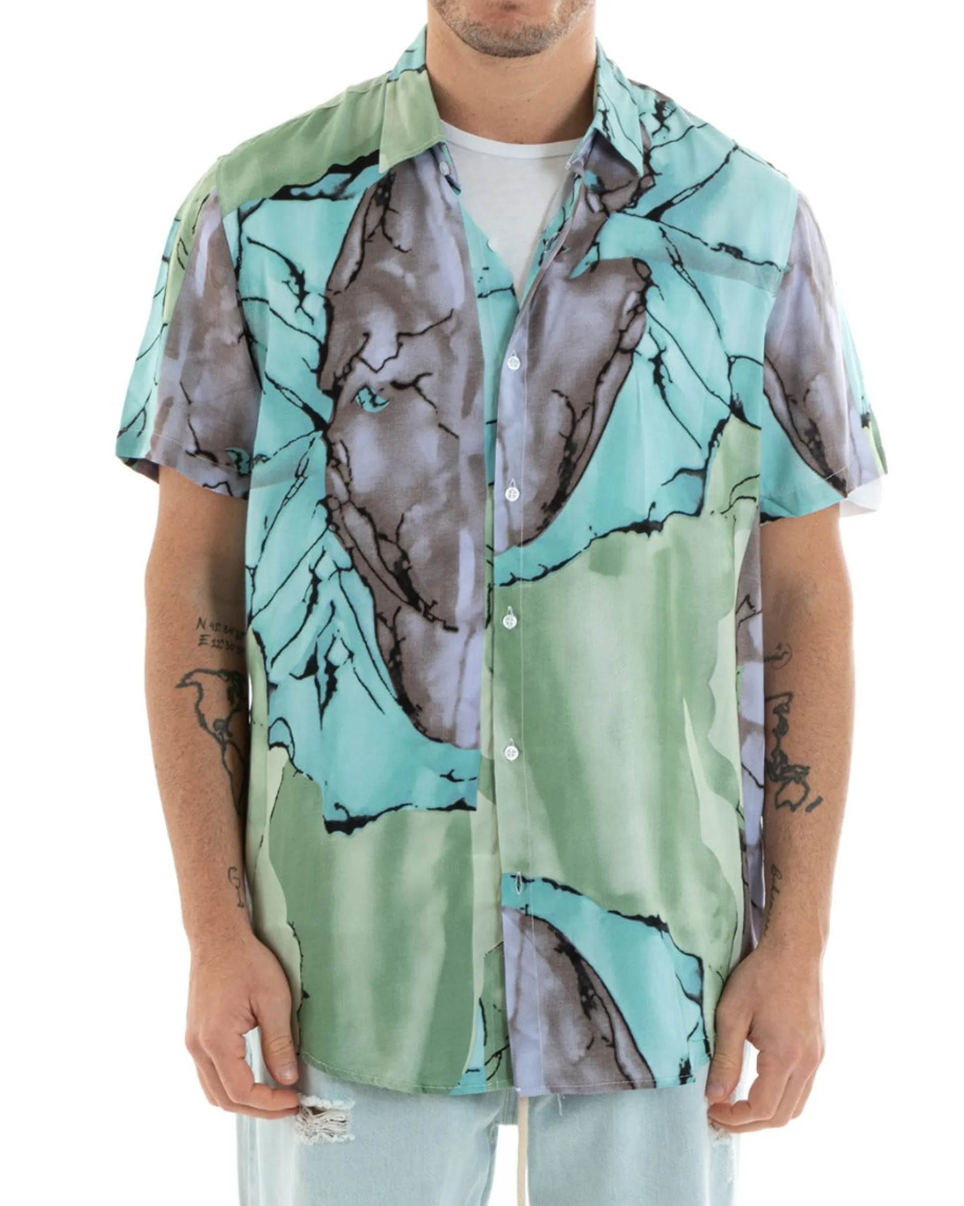 Camicia Maniche Corte Uomo Colletto Fantasia Tie Dye Multicolore GIOSAL-CC1184A
