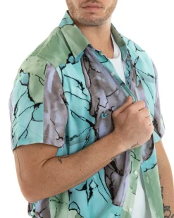 Camicia Maniche Corte Uomo Colletto Fantasia Tie Dye Multicolore GIOSAL-CC1184A