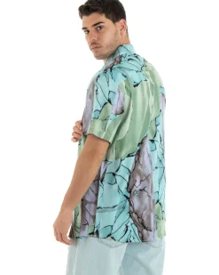 Camicia Maniche Corte Uomo Colletto Fantasia Tie Dye Multicolore GIOSAL-CC1184A
