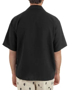 Camicia maniche corte uomo colletto bowling taschino relaxed fit nero GIOSAL-CC1231A