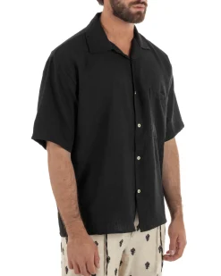 Camicia maniche corte uomo colletto bowling taschino relaxed fit nero GIOSAL-CC1231A