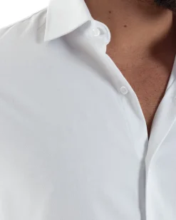 Camicia Uomo Antimacchia Collo Francese Regular Fit Quick Clean Cotone Bamboo Bianco C2928A