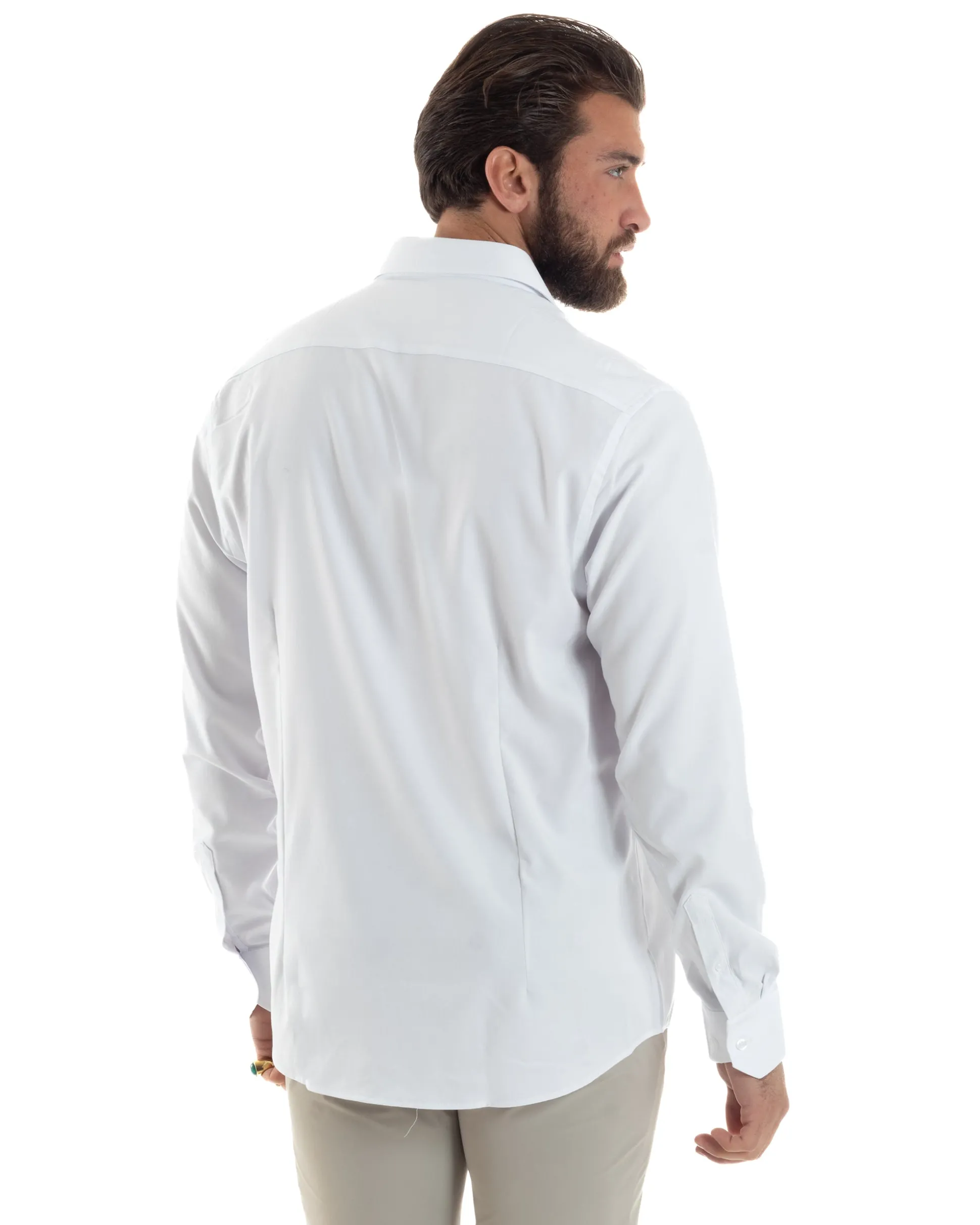 Camicia Uomo Antimacchia Collo Francese Regular Fit Quick Clean Cotone Bamboo Bianco C2928A