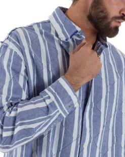 Camicia uomo boxy-fit colletto oxford cuciture losanghe rigata blu BERNA M-261233