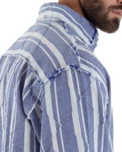 Camicia uomo boxy-fit colletto oxford cuciture losanghe rigata blu BERNA M-261233