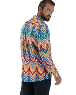 Camicia Uomo Colletto Viscosa Fantasia Multicolore BlackSunday C3061A