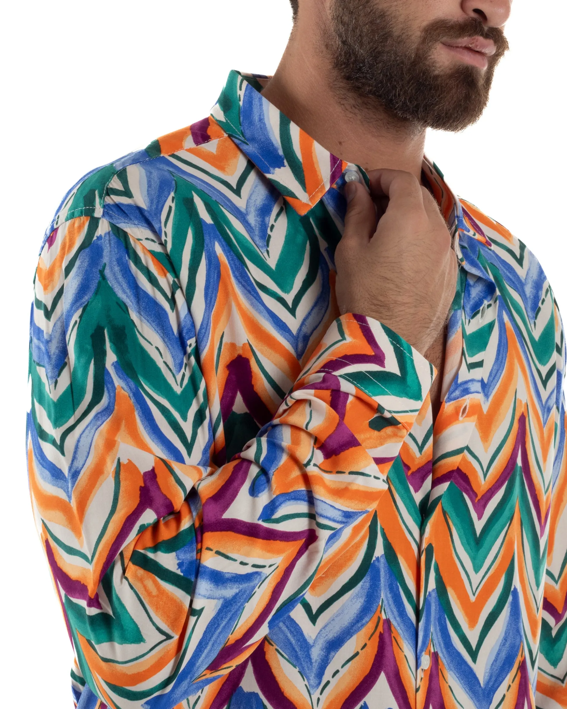 Camicia Uomo Colletto Viscosa Fantasia Multicolore BlackSunday C3061A