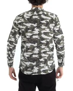 Camicia Uomo Collo Coreano Manica Lunga Cotone Fantasia Militare GIOSAL-C2442A