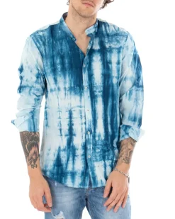 Camicia Uomo Collo Coreano Manica Lunga Morbida Fantasia Tie Dye Sfumata GIOSAL-C2353A
