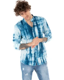 Camicia Uomo Collo Coreano Manica Lunga Morbida Fantasia Tie Dye Sfumata GIOSAL-C2353A