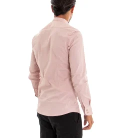 Camicia Uomo Collo Coreano Slim Fit Basic Casual Cotone Rosa C1817A