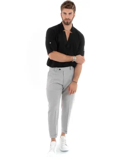 Camicia Uomo Collo V Maniche Lunghe Viscosa Morbida Leggera Nero GIOSAL-C2694A