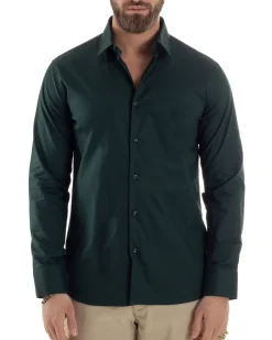 Camicia Uomo Con Colletto Francese Cotone Basic Sartoriale Slim Fit Verde Bottiglia C2946A