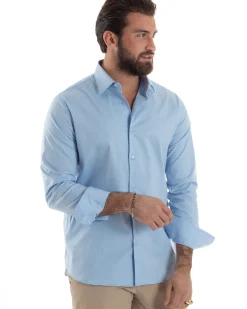 Camicia Uomo Con Colletto Francese Cotone Basic Sartoriale Slim Fit Celeste C2949A