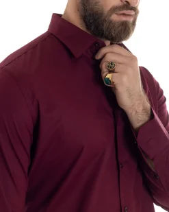Camicia Uomo Con Colletto Francese Cotone Basic Sartoriale Slim Fit Bordeaux C2945A